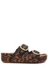 Loeffler Randall Theo Leopard Print Raffia Sliders