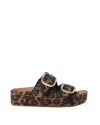 Loeffler Randall Theo Leopard-print Raffia Dual-buckle Slide Sandals In Leopard