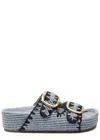 Loeffler Randall Theo Embroidered Raffia Platform Slides In Blue