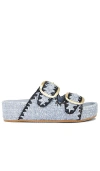 Loeffler Randall Theo Embroidered Raffia Platform Slides In 浅蓝色、黑色