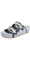 Loeffler Randall Theo Embroidered Raffia Platform Slides In Light Blue/black