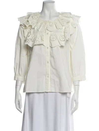 Pre-owned Loeffler Randall Three-quarter Sleeve Top In White