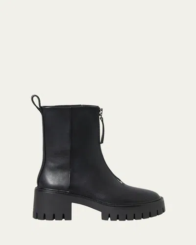 Loeffler Randall Trixie Zip Leather Lug-sole Ankle Boots In Black