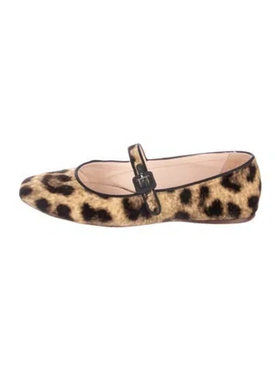 Pre-owned Loeffler Randall Velvet Animal Print Mary Jane Flats In Brown