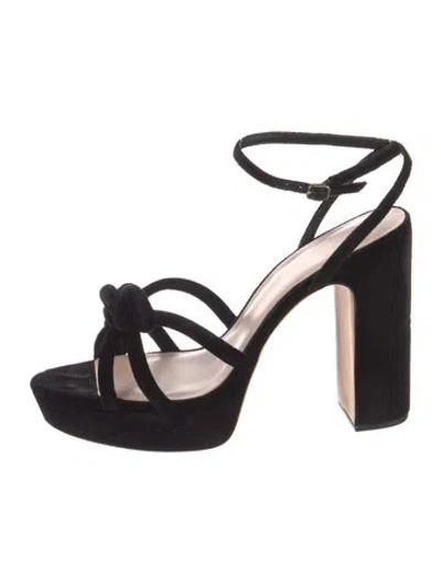 Pre-owned Loeffler Randall Velvet Animal Print Sandals In Black