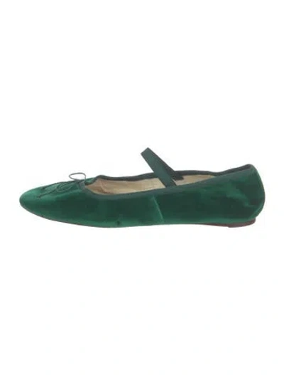 Pre-owned Loeffler Randall Velvet Bow Accents Ballet Flats In Green