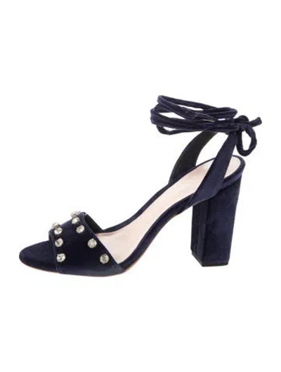 Pre-owned Loeffler Randall Velvet Crystal Embellishments Sandals In Blue