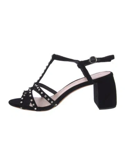 Pre-owned Loeffler Randall Velvet Crystal Embellishments T-strap Sandals In Black
