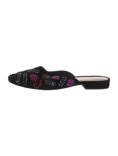 Pre-owned Loeffler Randall Velvet Floral Print Mules In Black