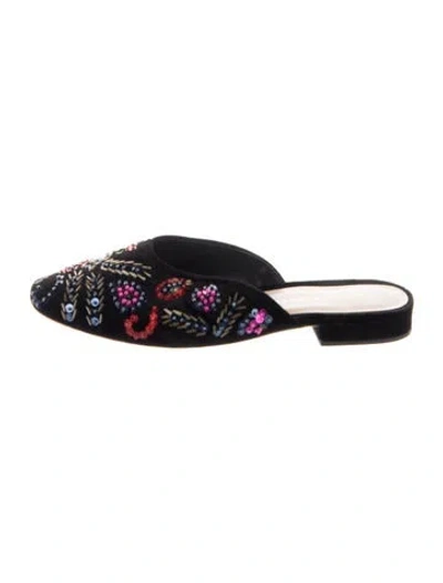 Pre-owned Loeffler Randall Velvet Floral Print Mules In Black