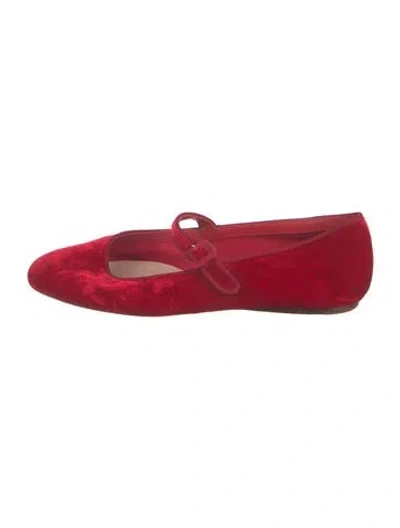 Pre-owned Loeffler Randall Velvet Mary Jane Flats In Red