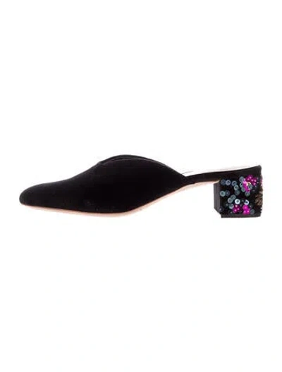 Pre-owned Loeffler Randall Velvet Sequin Embellishments Mules In Black