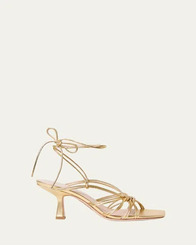 Loeffler Randall Vivienne Strappy Metallic Leather Lace-up Sandals