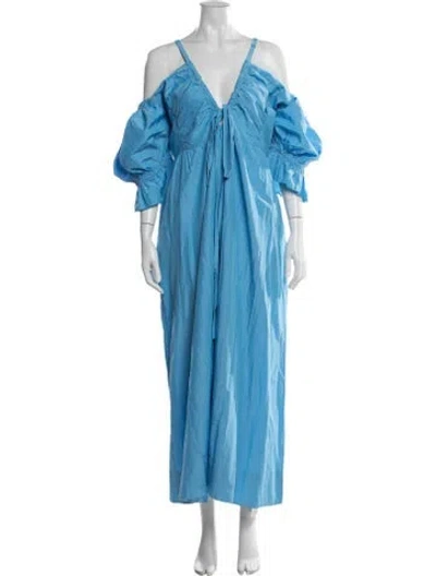 Pre-owned Loeffler Randall V-neck Long Dress In Blue