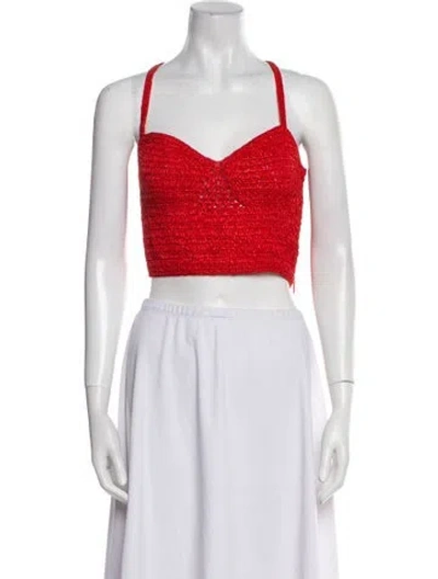 Pre-owned Loeffler Randall V-neck Sleeveless Crop Top In Red