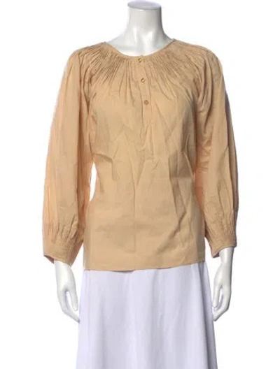 Pre-owned Loeffler Randall V-neck Three-quarter Sleeve Blouse In Neutrals