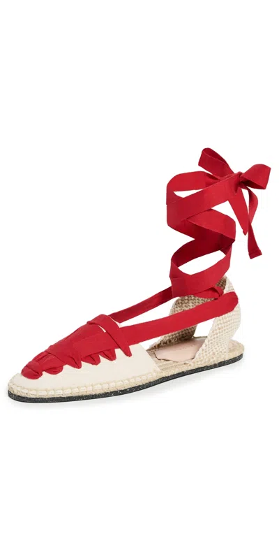 LOEFFLER RANDALL WILSON FLAT ANKLE WRAP ESPADRILLES NATURAL/RED