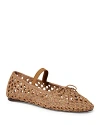 Loeffler Randall Leonie Grosgrain-trimmed Raffia Mary Jane Ballet Flats In Brown