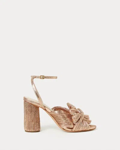 LOEFFLER RANDALL WOMEN'S CAMELLIA PLEATED BOW HEEL SANDAL IN DUNE