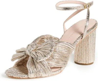 Pre-owned Loeffler Randall Women's Camellia Pleated Knot Heeled Sandals With Ankle... In Champagne