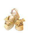 Loeffler Randall Gaby Pleated Bow Braided Raffia Platform Sandal In Gold