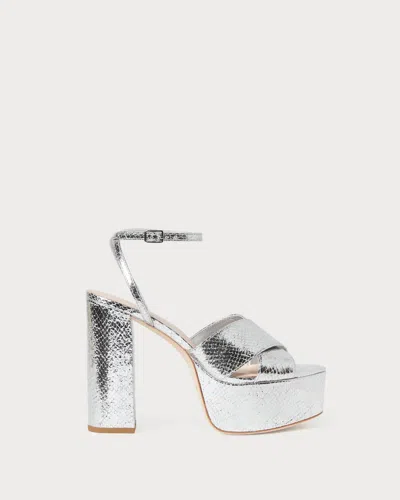 LOEFFLER RANDALL WOMEN'S LORETTA SNAKE PLATFORM SANDAL IN SILVER
