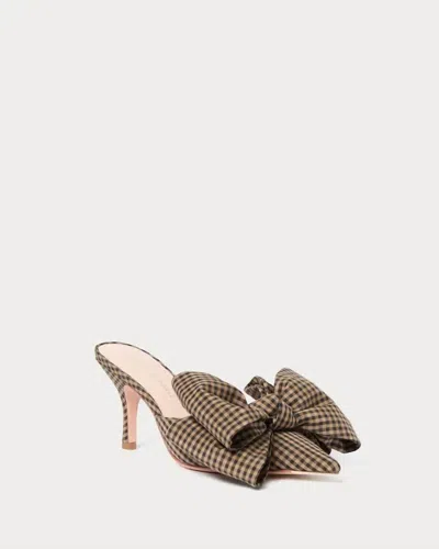 Loeffler Randall Women's Margot Bow Mule Sandal In Brown/black Check In Multi