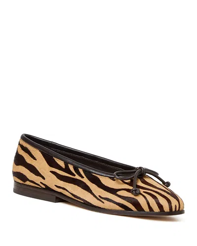 Loeffler Randall Noelle Bow-detailed Leather-trimmed Zebra-print Calf Hair Ballet Flats In Animal Print