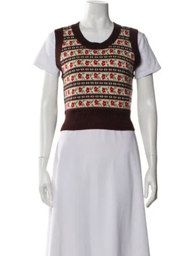 Pre-owned Loeffler Randall Wool Printed Sweater In White