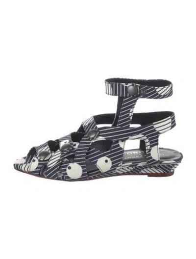 Pre-owned Loeffler Randall X Suno Canvas Printed Slingback Flats In Blue