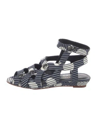 Pre-owned Loeffler Randall X Suno Canvas Printed Slingback Flats In Blue