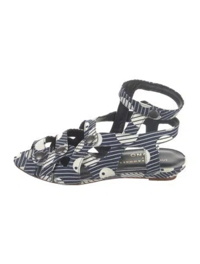 Pre-owned Loeffler Randall X Suno Canvas Striped Gladiator Sandals In Blue