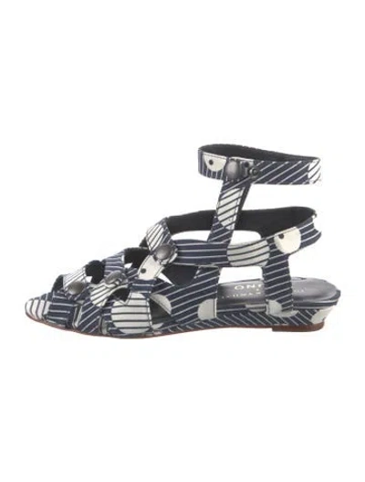Pre-owned Loeffler Randall X Suno Canvas Striped Gladiator Sandals In Blue