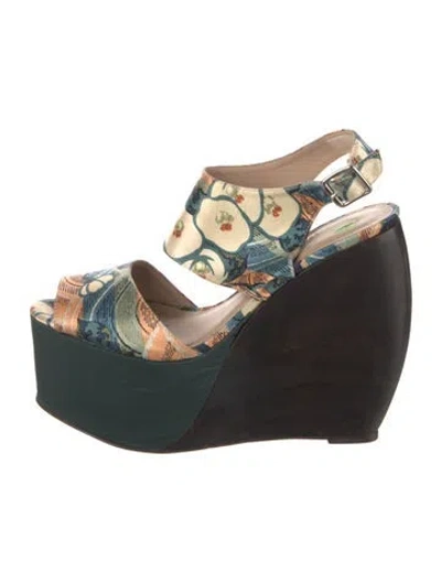 Pre-owned Loeffler Randall X Suno Floral Print Slingback Pumps In Green
