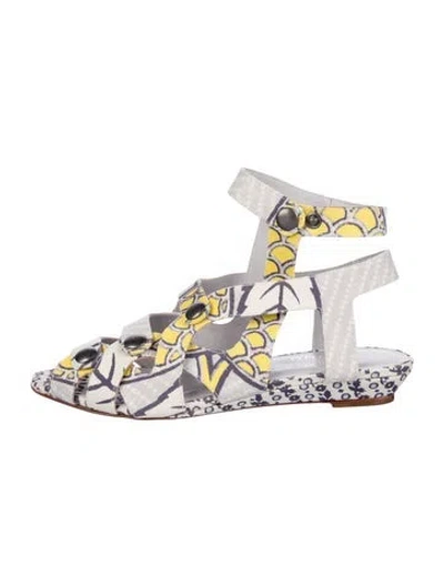 Pre-owned Loeffler Randall X Suno Printed Slingback Flats In White