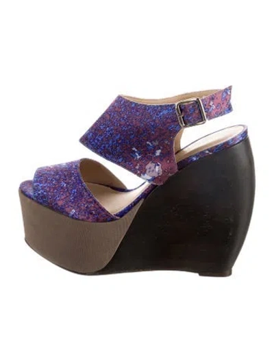 Pre-owned Loeffler Randall X Suno Printed Slingback Pumps In Blue