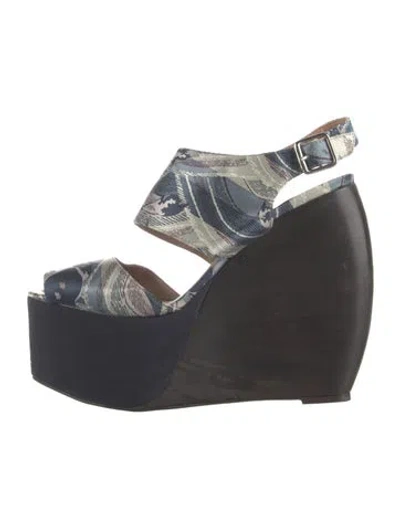 Pre-owned Loeffler Randall X Suno Printed Slingback Pumps In Blue