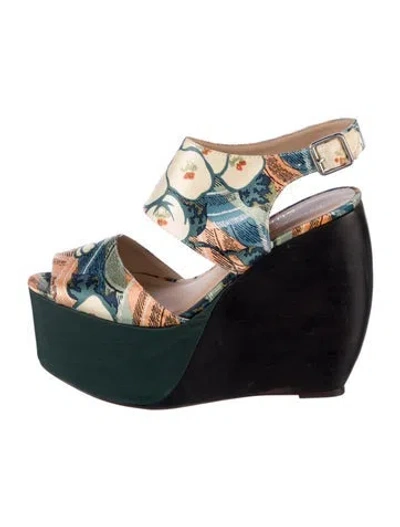 Pre-owned Loeffler Randall X Suno Printed Slingback Sandals In Green