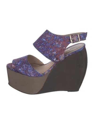 Pre-owned Loeffler Randall X Suno Satin Printed Sandals In Brown