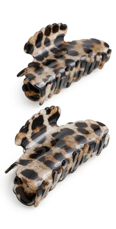 Loeffler Randall Yuri Scallop Acetate Hair Clip Set Brushed Leopard