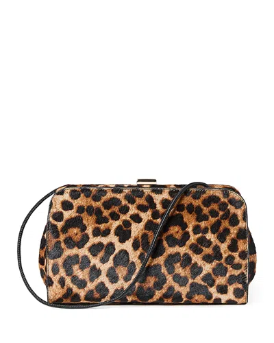 Loeffler Randall Zella Small Leopard Print Calf Hair Clutch In Orange