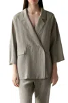 Loess Adan Coat In Striped Linen In Multi