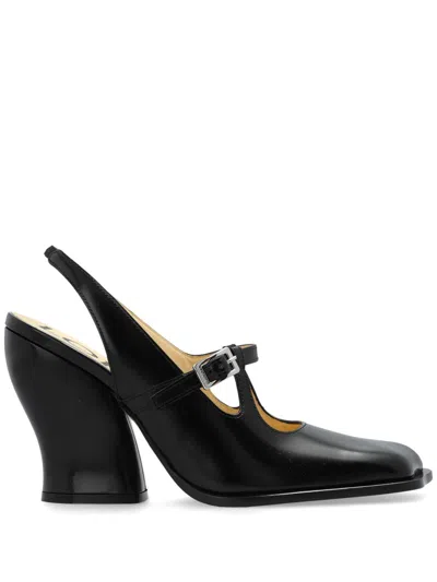 Loewe Onda Cutout Glossed-leather Slingback Pumps In Black