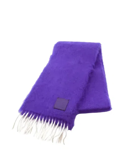 Pre-owned Loewe 10s Anagram Fringed Scarf In Purple
