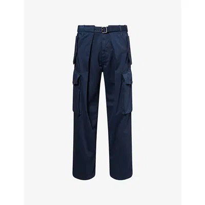 Loewe Mens Brand-patch Relaxed-fit Cotton Trousers Dark Navy In Blue