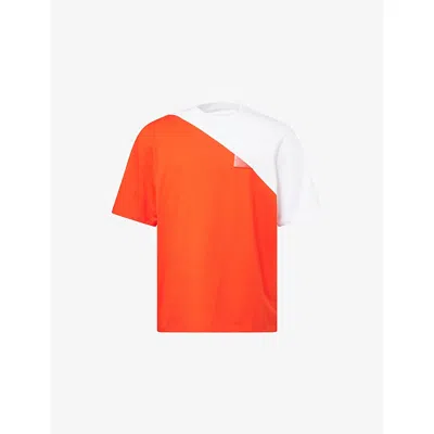 Loewe Mens Brand-patch Cotton T-shirt White Red In Multi