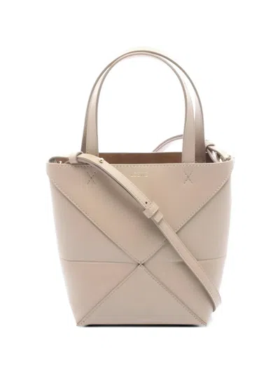 Pre-owned Loewe 1910s Mini Puzzle Fold Leather Bucket Bag In Neutral