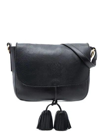 Pre-owned Loewe 1990-2000 Leather Anagram Tassel Crossbody Bag In Black