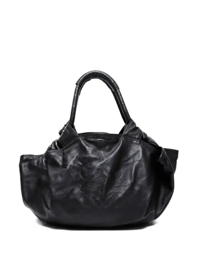 Pre-owned Loewe 1990-2000s Aire Nappa-leather Debossed-logo Handbag In Black
