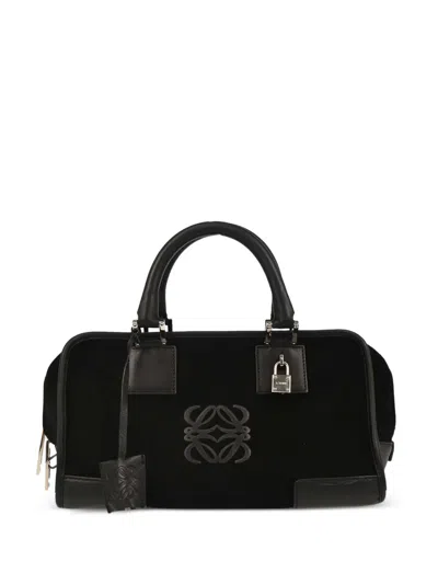 Pre-owned Loewe 1990-2000s Amazona 28 Suede-leather Handbag In Black
